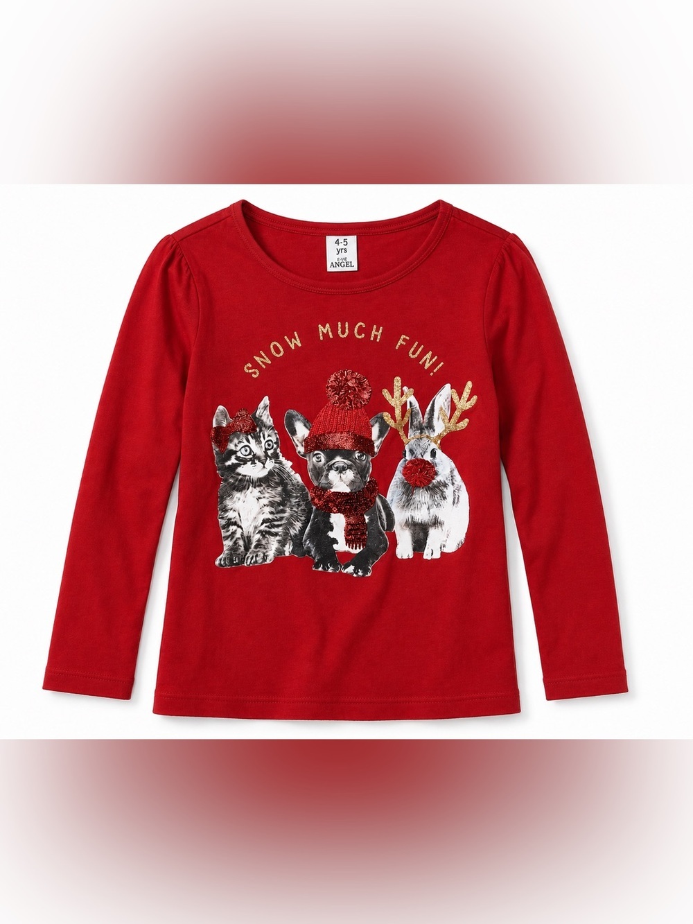 Angel Red Long-Sleeve Holiday Animal Graphic Tee